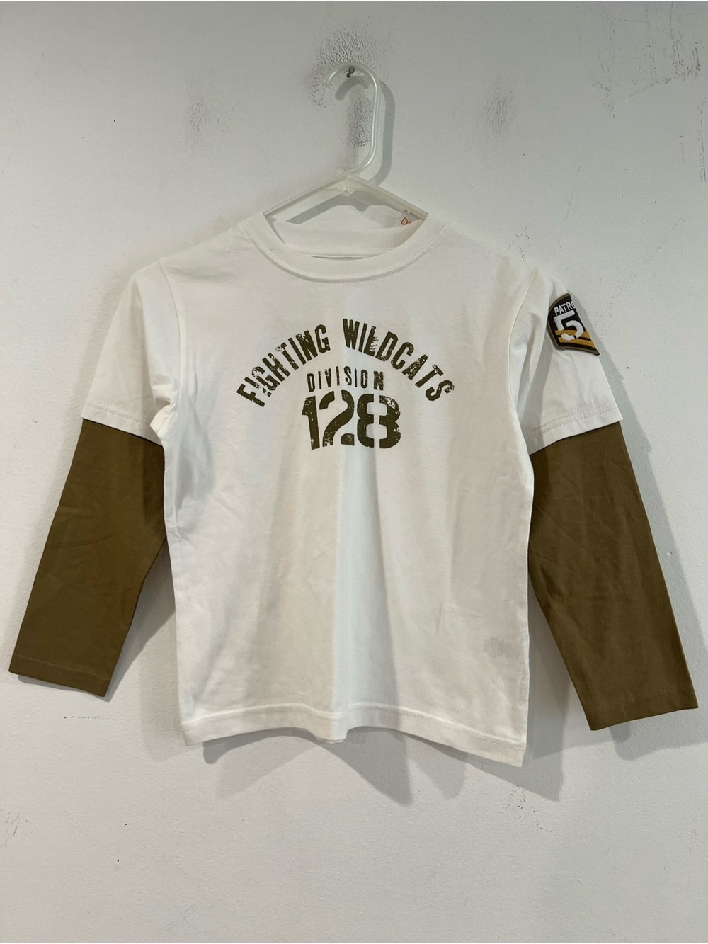 Gymboree Fighting Wildcats 128 Long-Sleeve Layered Tee - White & brown 6 y